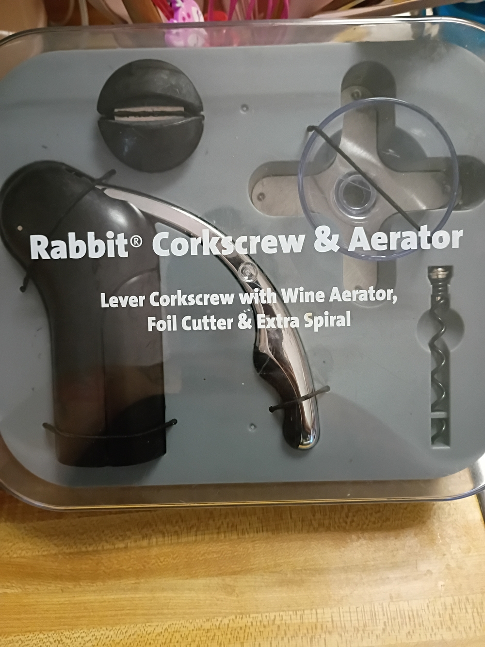 Rabbit® Black Corkscrew & Aerator Set - Lever Corkscrew with Foil Cutter